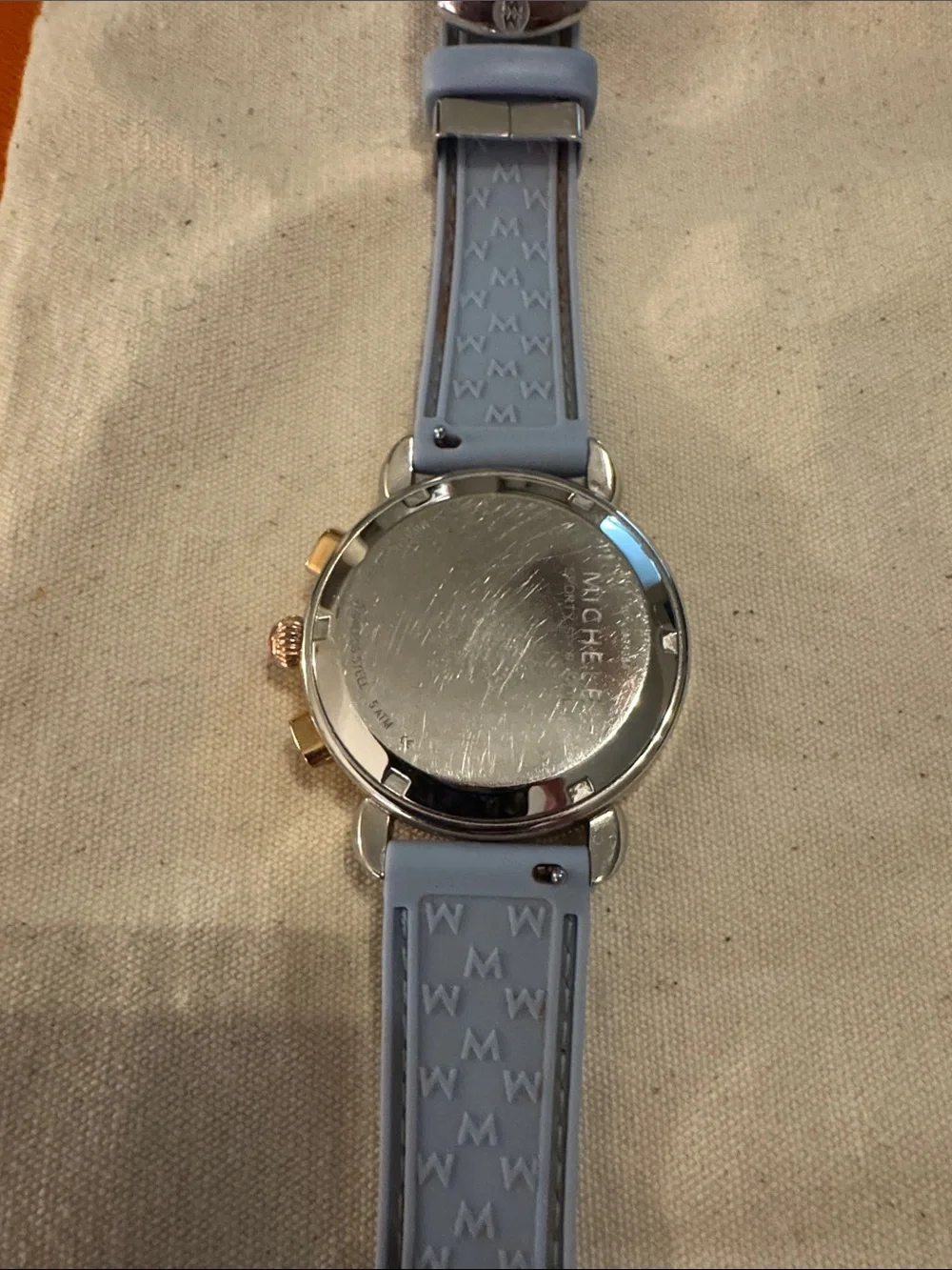 Michele Sporty Sail Chronograph Watch with Blue Silicone Strap
